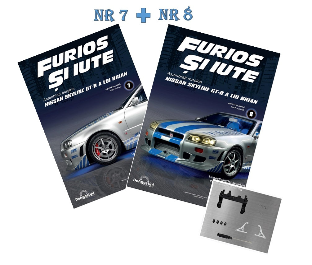 Pachet Macheta auto Nissan Skyline GT-R R34 KIT nr.7 + nr.8, scara 1:8 Deagostini
