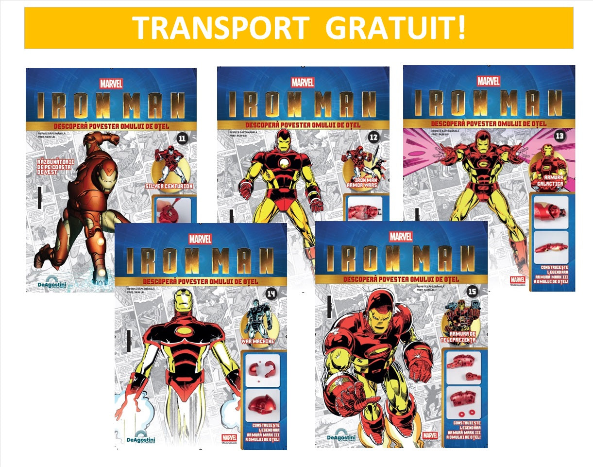 Pack 5 Nr.11-15 Macheta Iron Man - Armura MARK III, KIT construibil Deagostini