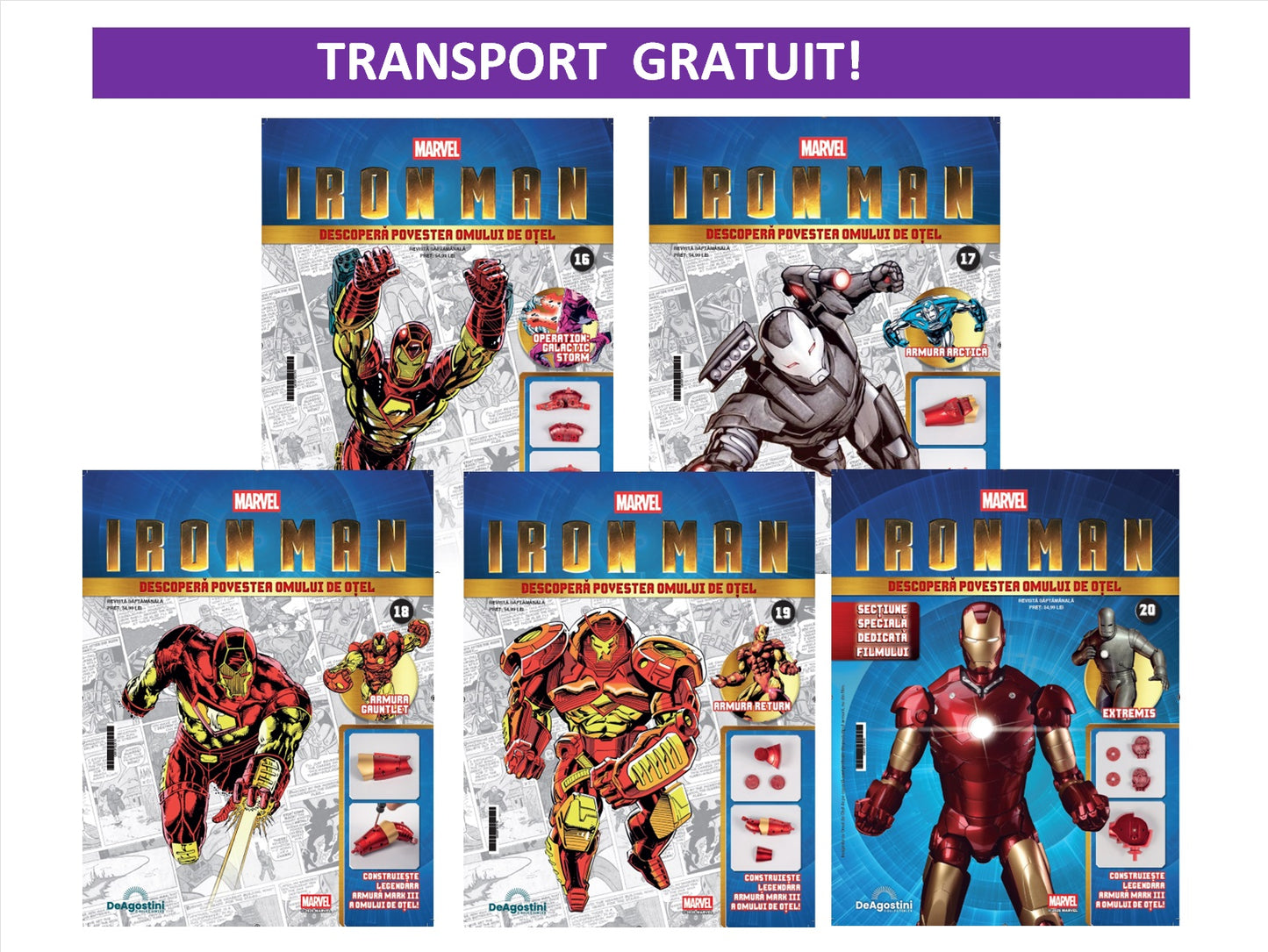 Pack 6 Nr.16-20 Macheta Iron Man - Armura MARK III, KIT construibil Deagostini