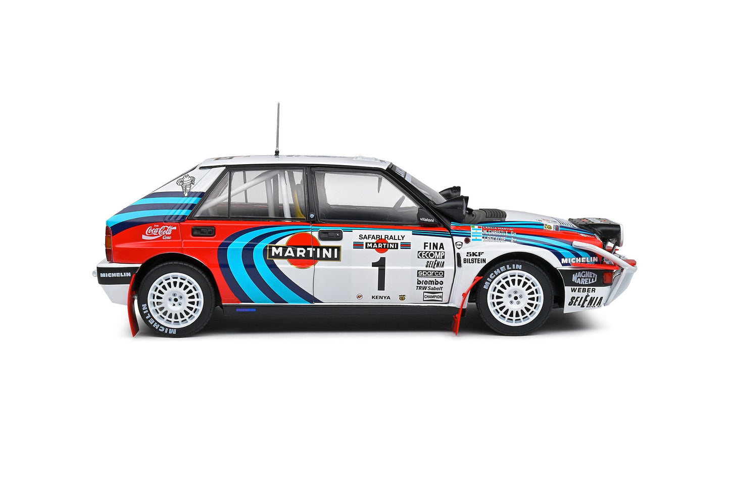 Macheta auto Lancia Delta HF Integrale – Safari Rally Kenya – 1991 – #1 Recalde  Christie 1:18 Solido