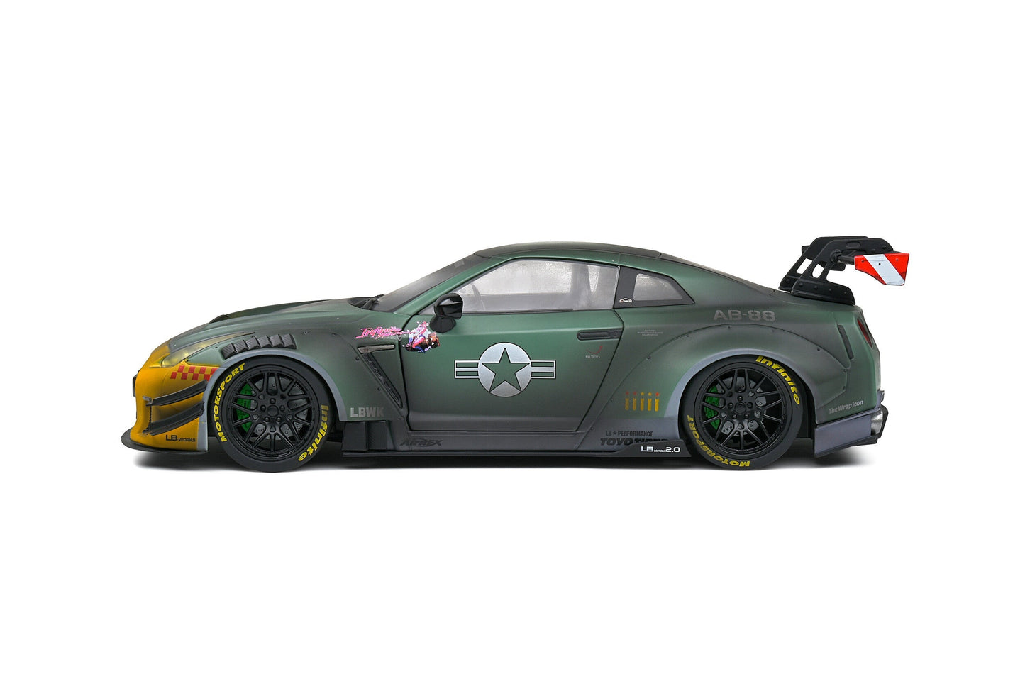 Macheta auto Nissan GT-R (R35) W/ Liberty Walk Body Kit 2.0 ARMY (2020) 1:18 Solido