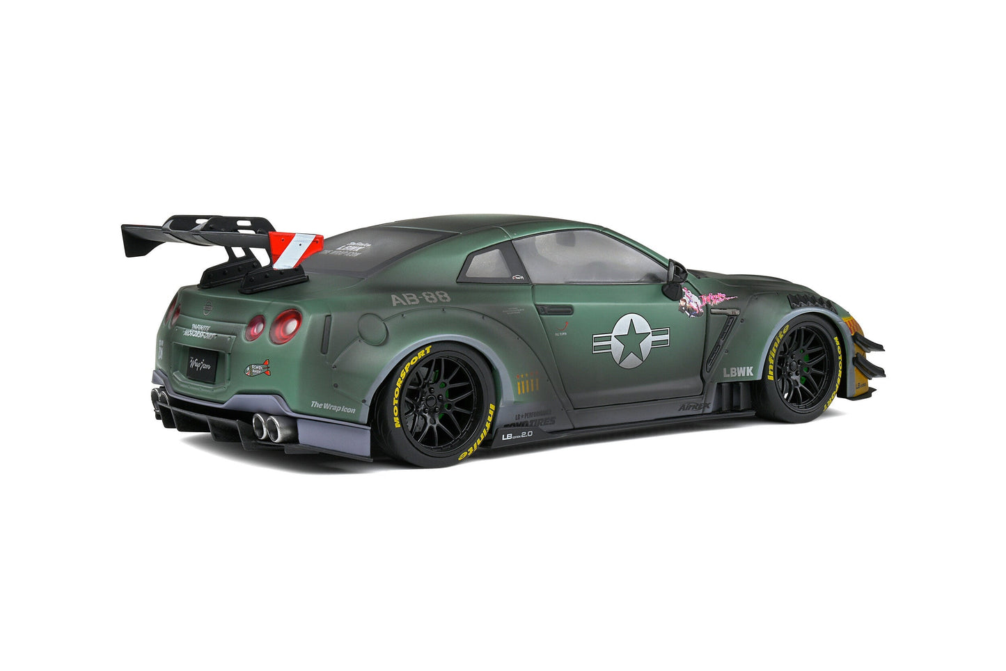 Macheta auto Nissan GT-R (R35) W/ Liberty Walk Body Kit 2.0 ARMY (2020) 1:18 Solido