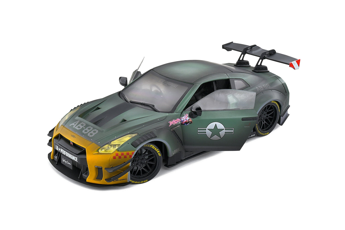 Macheta auto Nissan GT-R (R35) W/ Liberty Walk Body Kit 2.0 ARMY (2020) 1:18 Solido