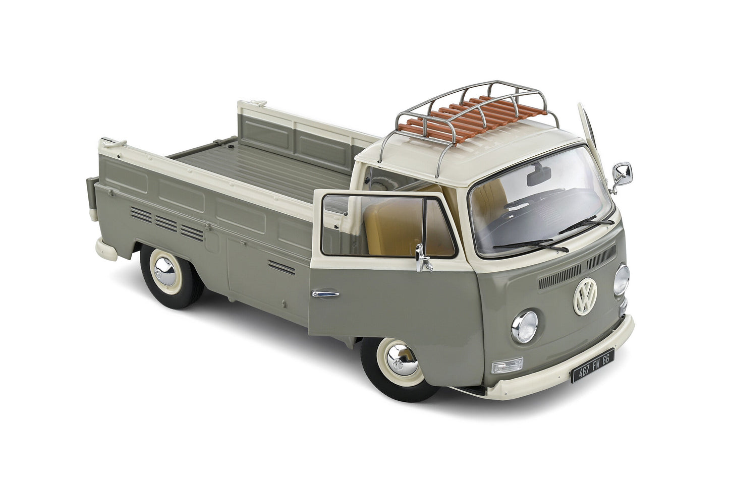 Macheta auto Volkswagen T2 Pick-Up – Gray  White (1968) 1:18 Solido