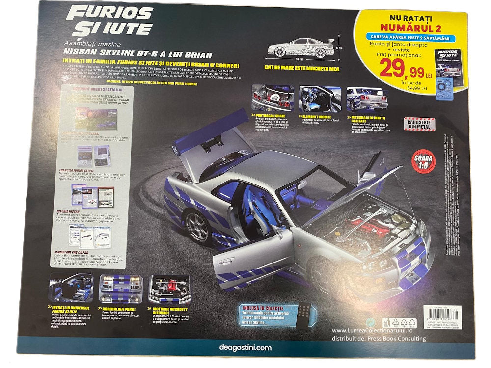 Macheta auto Nissan Skyline GT-R R34 KIT nr.1, scara 1:8 Deagostini