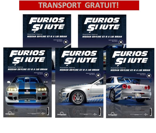 Pachet 2 (Nr.15-19) Macheta auto Nissan Skyline GT-R R34 KIT, scara 1:8 Deagostini