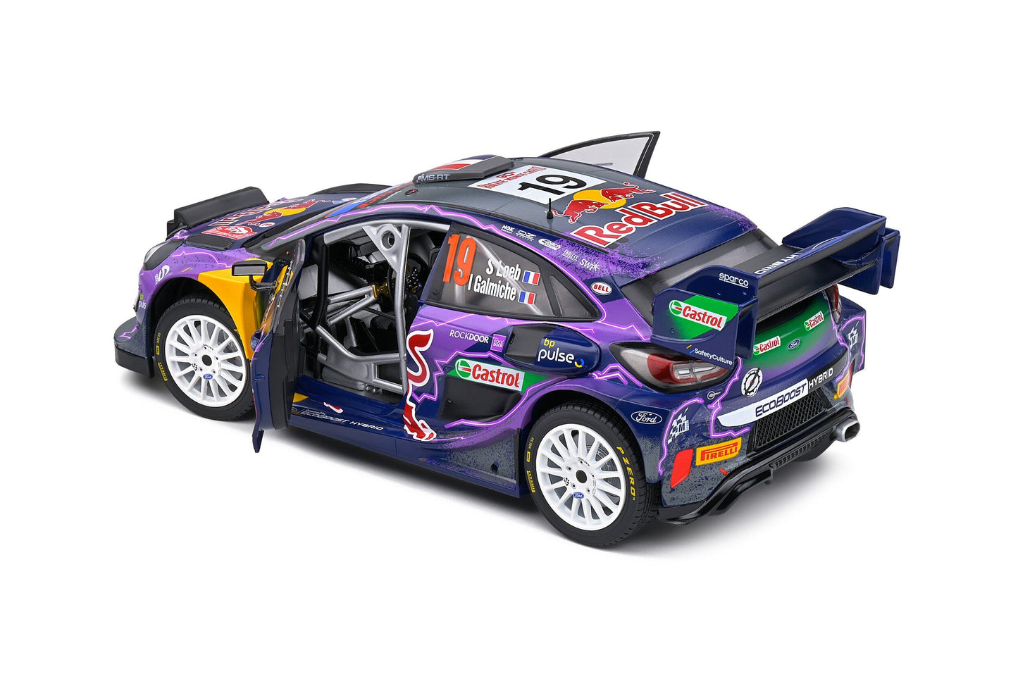 Macheta auto Ford Puma Rally1 Hybrid  Rallye Montecarlo  2022 – #19 S.Loeb / I.Galmiche 1:18 Solido